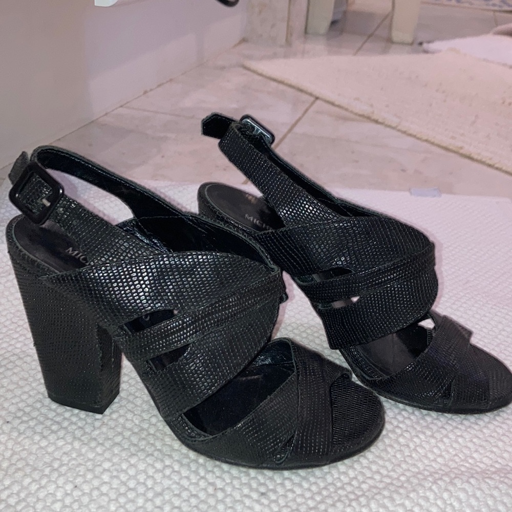 Handmade Italian textured leather sandals. 3 1/2” heels